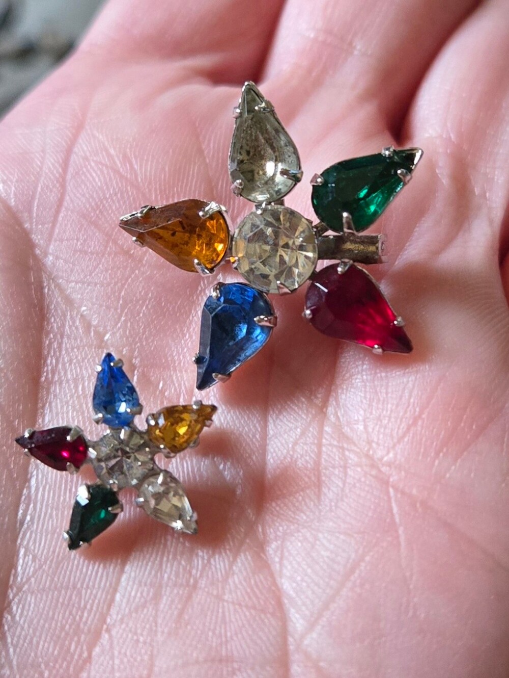 Set 2 Vintage Rhinestone Star Scatter Pins Brooches Masonic Order Eastern Star